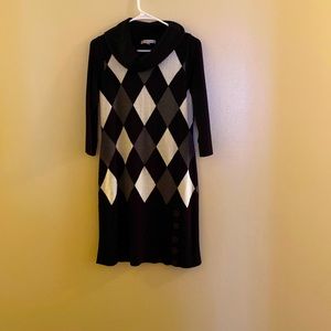 Black and white checkered tight fitted dress with buttons